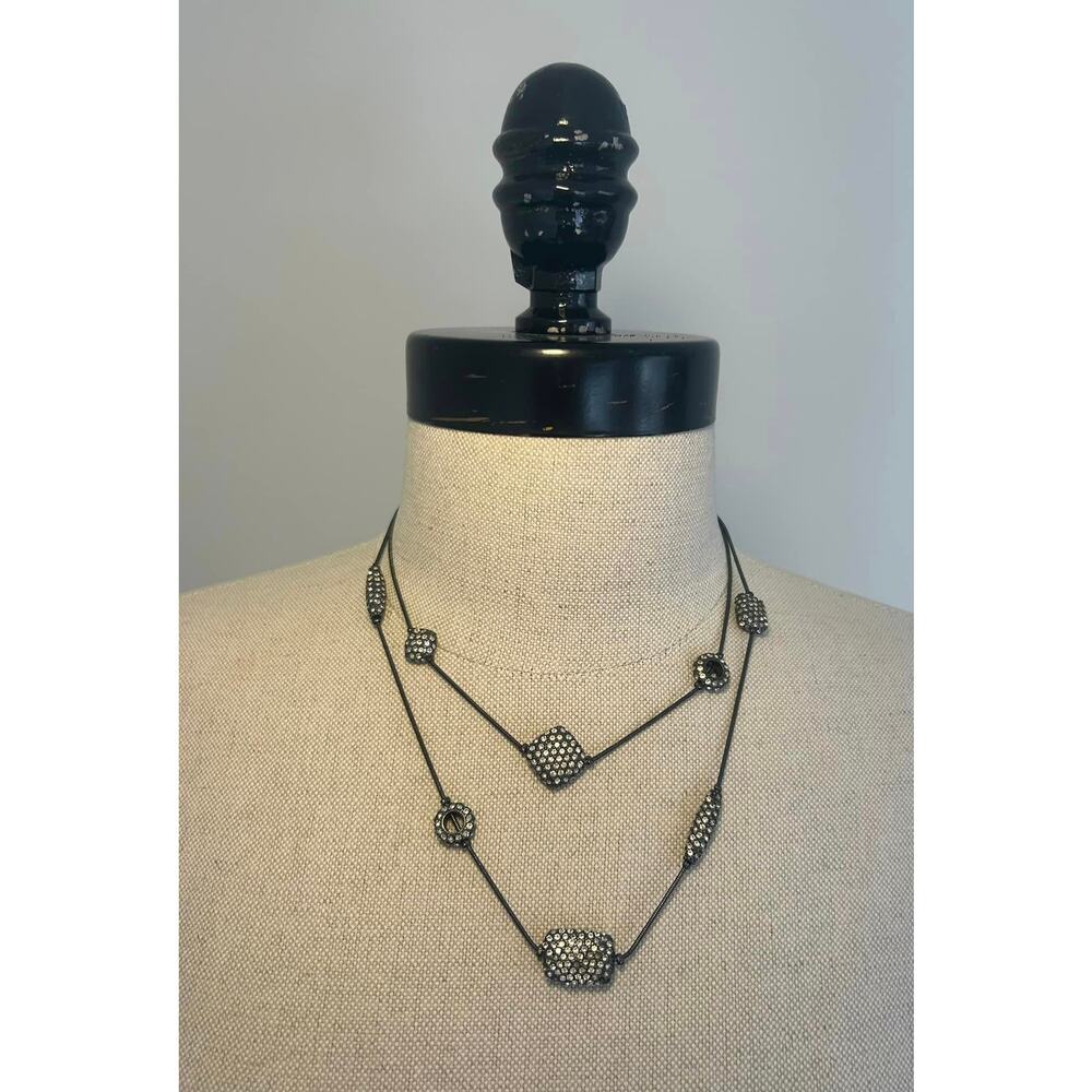 CHICO'S Pave Double Strand Gunmetal Illusion Necklace